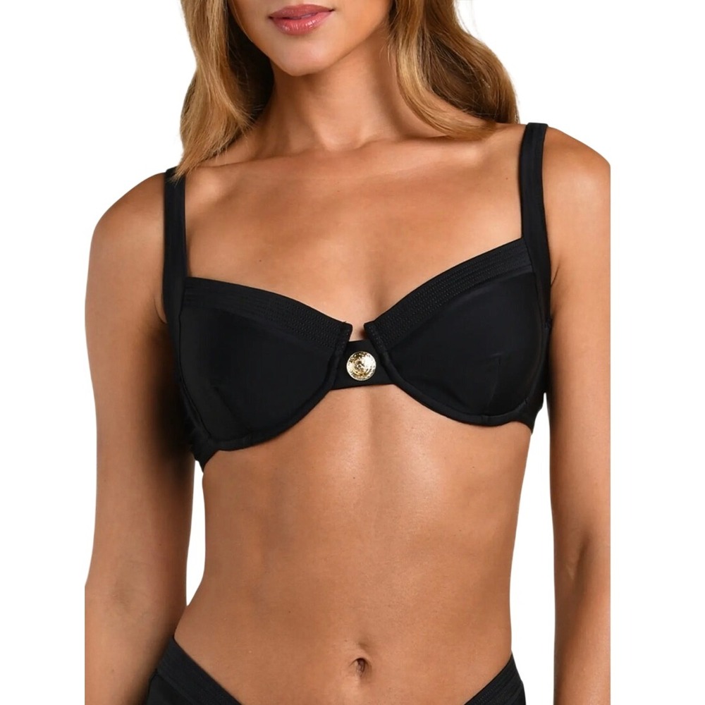 L'AGENCE Adrienne Swim Top Black Gold Coin Bikini Swim Underwire Size Small NEW